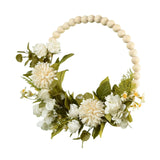 Maxbell Artificial Flower Wreath Garland Door Hanging Wooden Beads Hoop Decor White