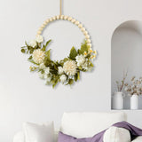 Maxbell Artificial Flower Wreath Garland Door Hanging Wooden Beads Hoop Decor White