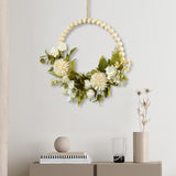 Maxbell Artificial Flower Wreath Garland Door Hanging Wooden Beads Hoop Decor White
