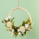 Maxbell Artificial Flower Wreath Garland Door Hanging Wooden Beads Hoop Decor White
