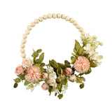 Maxbell Artificial Flower Wreath Garland Door Hanging Wooden Beads Hoop Decor Pink