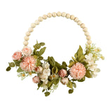 Maxbell Artificial Flower Wreath Garland Door Hanging Wooden Beads Hoop Decor Pink