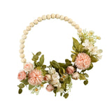 Maxbell Artificial Flower Wreath Garland Door Hanging Wooden Beads Hoop Decor Pink