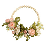 Maxbell Artificial Flower Wreath Garland Door Hanging Wooden Beads Hoop Decor Pink