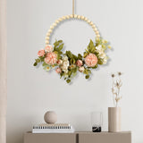 Maxbell Artificial Flower Wreath Garland Door Hanging Wooden Beads Hoop Decor Pink