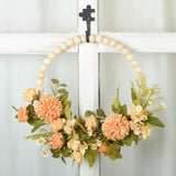 Maxbell Artificial Flower Wreath Garland Door Hanging Wooden Beads Hoop Decor Orange Yellow