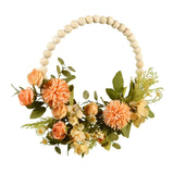Maxbell Artificial Flower Wreath Garland Door Hanging Wooden Beads Hoop Decor Orange Yellow