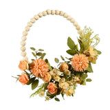 Maxbell Artificial Flower Wreath Garland Door Hanging Wooden Beads Hoop Decor Orange Yellow