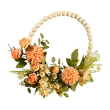 Maxbell Artificial Flower Wreath Garland Door Hanging Wooden Beads Hoop Decor Orange Yellow