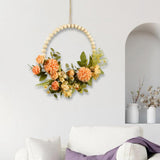 Maxbell Artificial Flower Wreath Garland Door Hanging Wooden Beads Hoop Decor Orange Yellow