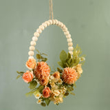 Maxbell Artificial Flower Wreath Garland Door Hanging Wooden Beads Hoop Decor Orange Yellow