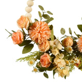 Maxbell Artificial Flower Wreath Garland Door Hanging Wooden Beads Hoop Decor Orange Yellow