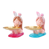 Maxbell Nordic Girl Figurine Storage Tray Statue Sculpture for Decoration Ornaments Pink