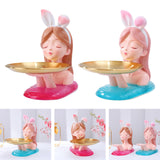 Maxbell Nordic Girl Figurine Storage Tray Statue Sculpture for Decoration Ornaments Pink