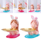 Maxbell Nordic Girl Figurine Storage Tray Statue Sculpture for Decoration Ornaments Pink