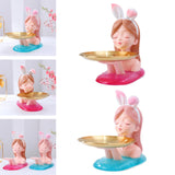Maxbell Nordic Girl Figurine Storage Tray Statue Sculpture for Decoration Ornaments Pink
