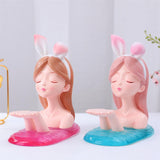 Maxbell Nordic Girl Figurine Storage Tray Statue Sculpture for Decoration Ornaments Pink
