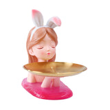 Maxbell Nordic Girl Figurine Storage Tray Statue Sculpture for Decoration Ornaments Pink