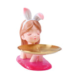 Maxbell Nordic Girl Figurine Storage Tray Statue Sculpture for Decoration Ornaments Pink
