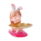 Maxbell Nordic Girl Figurine Storage Tray Statue Sculpture for Decoration Ornaments Pink
