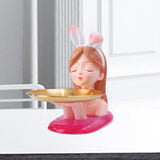 Maxbell Nordic Girl Figurine Storage Tray Statue Sculpture for Decoration Ornaments Pink