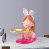 Maxbell Nordic Girl Figurine Storage Tray Statue Sculpture for Decoration Ornaments Pink