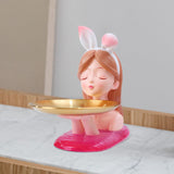 Maxbell Nordic Girl Figurine Storage Tray Statue Sculpture for Decoration Ornaments Pink