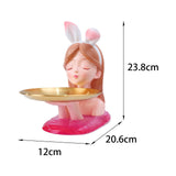 Maxbell Nordic Girl Figurine Storage Tray Statue Sculpture for Decoration Ornaments Pink