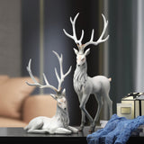 Maxbell Creative Reindeer Ornament Figurine Craft Elk Sculpture Bedroom Desk Grey Lying