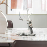 Maxbell Creative Reindeer Ornament Figurine Craft Elk Sculpture Bedroom Desk Grey Lying