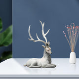 Maxbell Creative Reindeer Ornament Figurine Craft Elk Sculpture Bedroom Desk Grey Lying