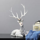 Maxbell Creative Reindeer Ornament Figurine Craft Elk Sculpture Bedroom Desk Grey Lying