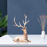 Maxbell Creative Reindeer Ornament Figurine Craft Elk Sculpture Bedroom Desk Pink Lying