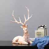 Maxbell Creative Reindeer Ornament Figurine Craft Elk Sculpture Bedroom Desk Pink Lying