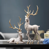 Maxbell Creative Reindeer Ornament Figurine Craft Elk Sculpture Bedroom Desk Gold Antler Standing