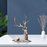 Maxbell Creative Reindeer Ornament Figurine Craft Elk Sculpture Bedroom Desk Gold Antler Lying