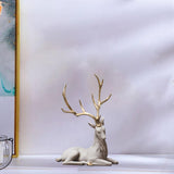 Maxbell Creative Reindeer Ornament Figurine Craft Elk Sculpture Bedroom Desk Gold Antler Lying