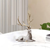 Maxbell Creative Reindeer Ornament Figurine Craft Elk Sculpture Bedroom Desk Gold Antler Lying