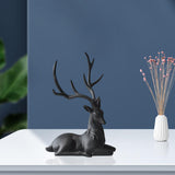 Maxbell Creative Reindeer Ornament Figurine Craft Elk Sculpture Bedroom Desk Black Lying