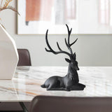 Maxbell Creative Reindeer Ornament Figurine Craft Elk Sculpture Bedroom Desk Black Lying