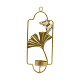 Maxbell Iron Wall Mounted Candle Holder Candlestick Holder Home Decor Golden Ginkgo