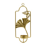 Maxbell Iron Wall Mounted Candle Holder Candlestick Holder Home Decor Golden Ginkgo