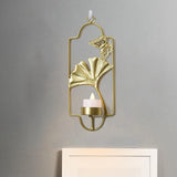 Maxbell Iron Wall Mounted Candle Holder Candlestick Holder Home Decor Golden Ginkgo