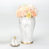 Maxbell White Marbled Ginger Jar Centerpiece for Room Floral Arrangement Table