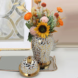 Maxbell Leopard Print Ginger Jar Glazed for Home Living Room Floral Arrangement