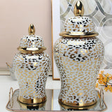Maxbell Leopard Print Ginger Jar Glazed for Home Living Room Floral Arrangement