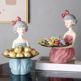 Maxbell Nordic Girl Resin Sculpture Storage key Decorative Desktop Decor Blue