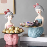 Maxbell Nordic Girl Resin Sculpture Storage key Decorative Desktop Decor Blue