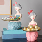 Maxbell Nordic Girl Resin Sculpture Storage key Decorative Desktop Decor Blue