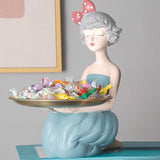 Maxbell Nordic Girl Resin Sculpture Storage key Decorative Desktop Decor Blue